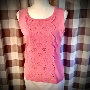 Talbots Pink Scoop-neck Shell with Eyelet Appliqué Front